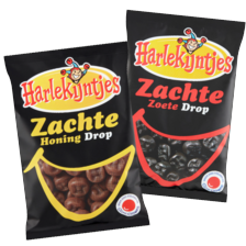 Harlekijntjes zachte zoete drop, honingdrop zachtzoet of drop mildzout zacht